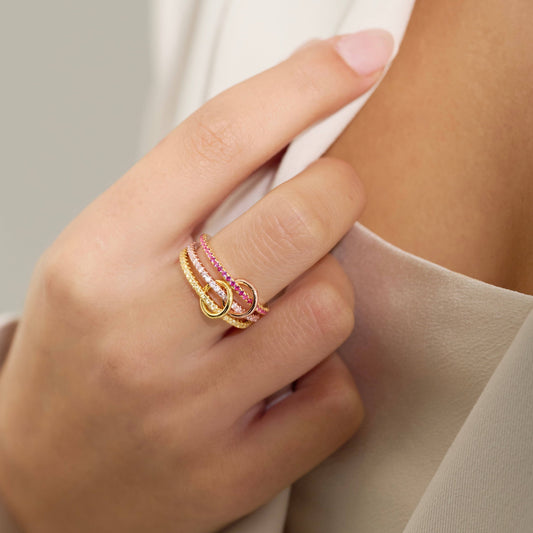 18K gold vermeil ring with 3 layers of pink and yellow cubic zirconia