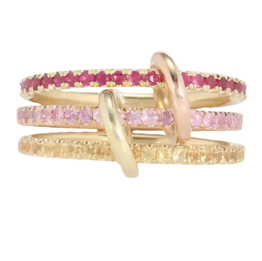18K gold vermeil ring with 3 layers of pink and yellow cubic zirconia