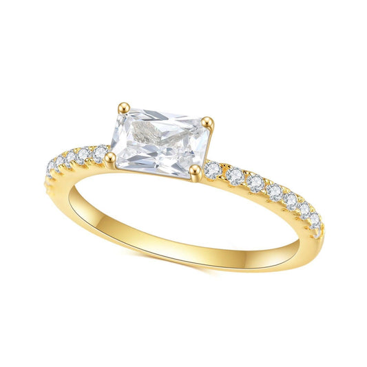East west rectangle cubic zirconia with pave ring band