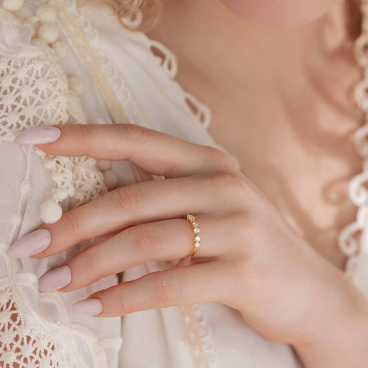 Half eternity cubic zirconia ring in 18K gold vermeil