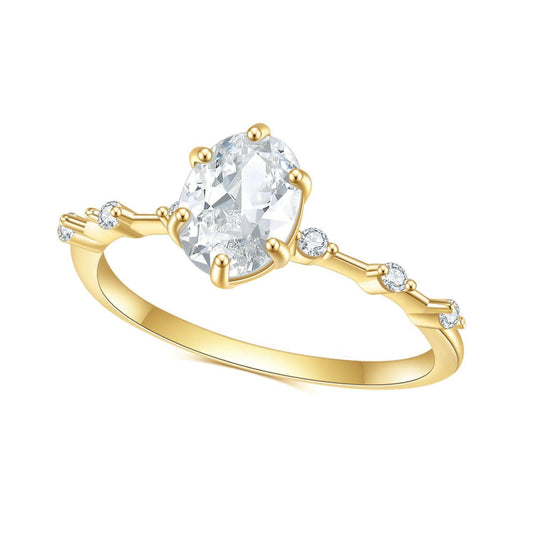 Oval ring on 18K gold vermeil band with 6 small cubic zirconia in the band