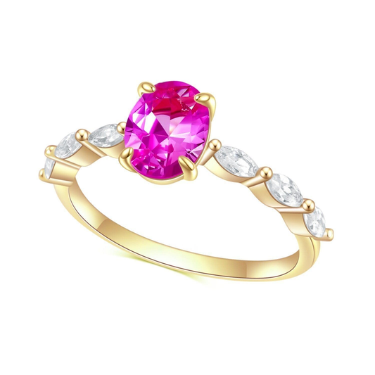 Pink oval gemstone with marquise cubic zirconia pave in 18K gold vermeil