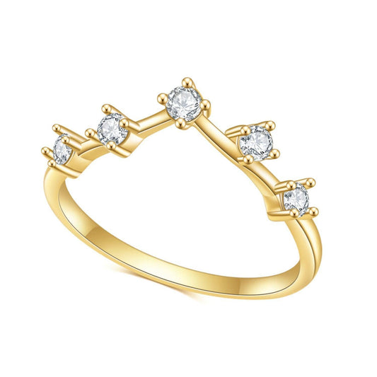V shaped 18K gold vermeil ring with 5 cubic zirconia stones