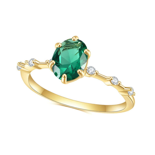 Emerald green oval gemstone set in 18K gold vermeil