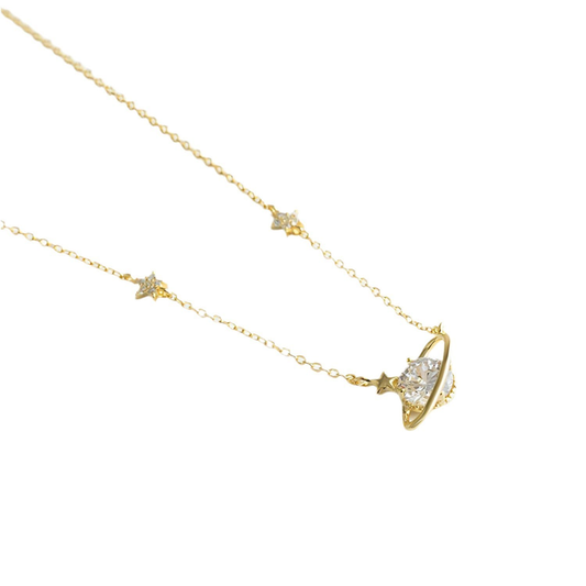  Saturn necklace with cubic zirconia centre in 18K gold vermeil.